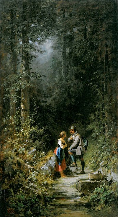 Hunter and Dairymaid at the Forest Fountain by Carl Spitzweg