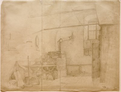 Tiled Stove in Farmhouse Room by Carl Spitzweg