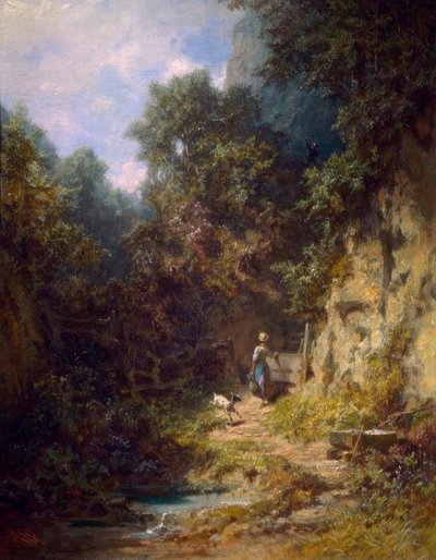 Girl with Goat, Waved at by a Hunter by Carl Spitzweg