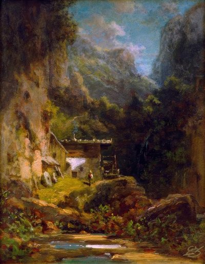 Mill in Forest Gorge with a Figure by Carl Spitzweg