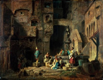 Washerwomen at the Fountain by Carl Spitzweg