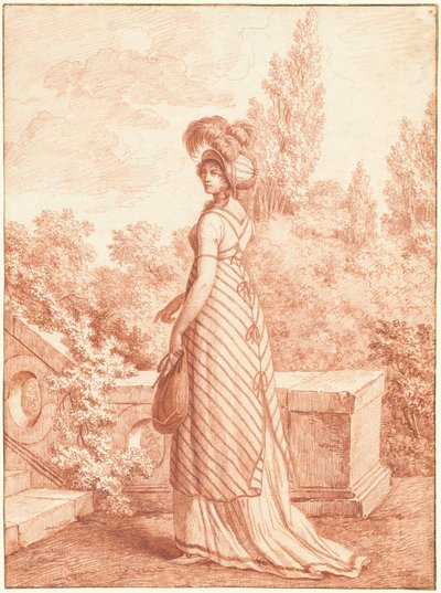 A Fashionable Woman Standing in a Park by Carle Vernet