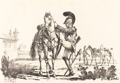 Carabinier Mounting a Horse by Carle Vernet