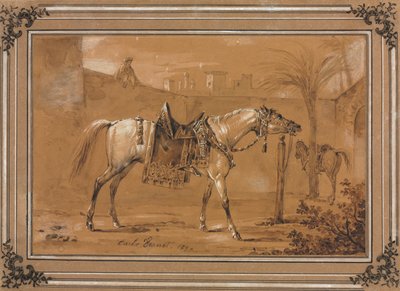 Saddled Arabian Horse in Courtyard, 1820 by Carle Vernet