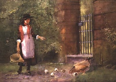 Girl Feeding Hens by Carleton Grant