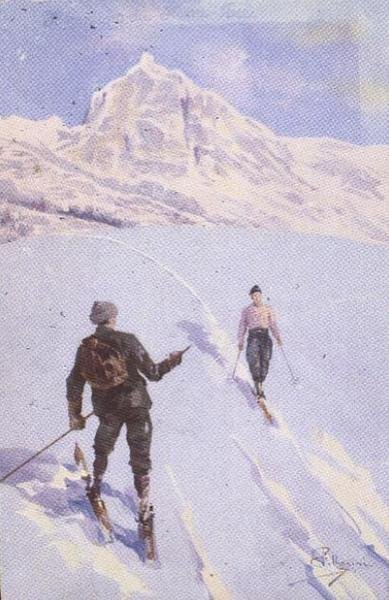 Skiers on Mt. Rose, Switzerland by Carlo Pellegrini