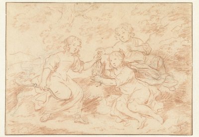 Three Children in a Landscape by Caspar Netscher (possibly)