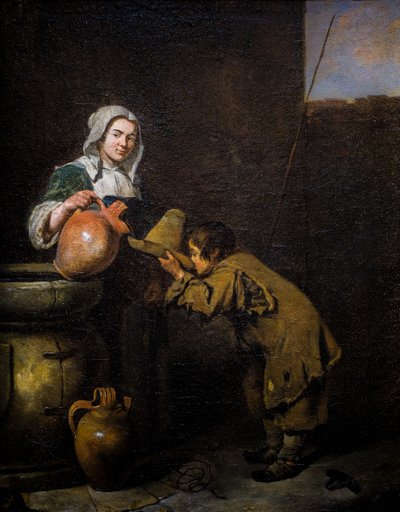Young Chimney Sweep Drinking Near a Well by Caspar Netscher