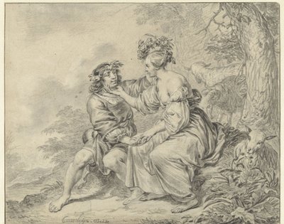 Shepherd and Shepherdess Seated in a Landscape by Casper Casteleyn