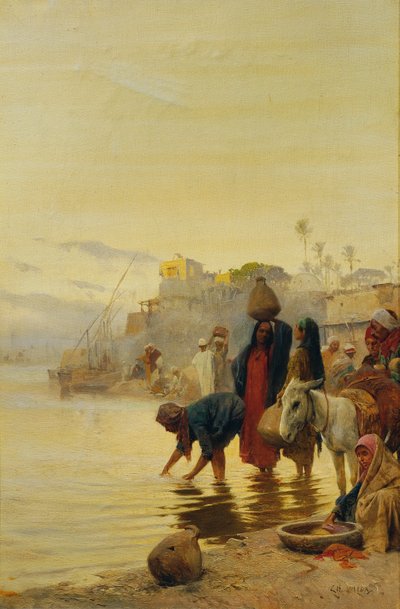 Washerwomen on the Nile by Charles (Carl) Wilda