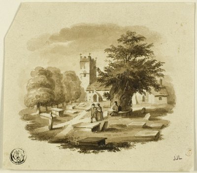 Figures in Cemetery Near Church by Charles Alfred Stothard