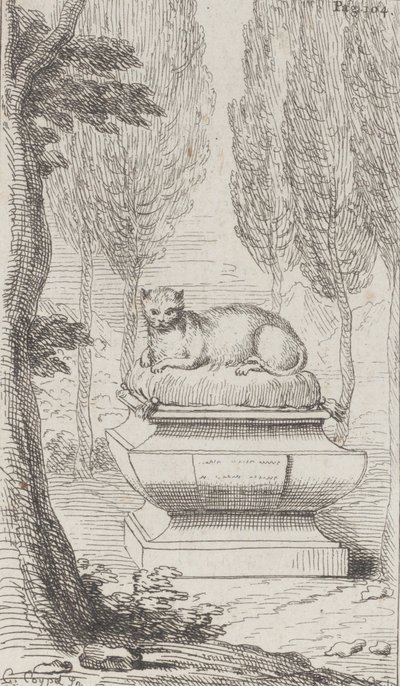 Cat atop a tomb by Charles Antoine Coypel