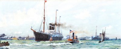 Steamship and Tugboat by Charles Edward Dixon