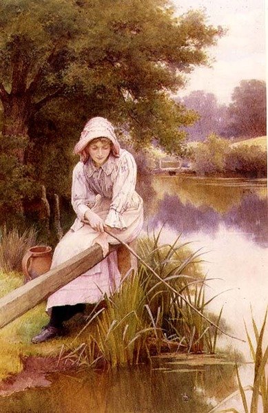 Girl Fishing by Charles Edward Wilson