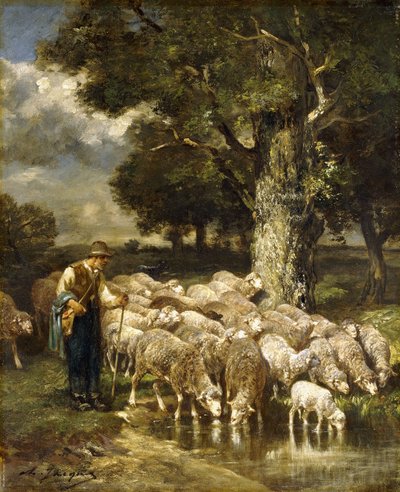 A Shepherd Tending His Flock by Charles Emile Jacque