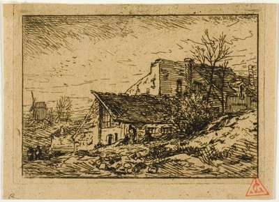 Landscape with Peasant Dwellings and Mill by Charles Emile Jacque