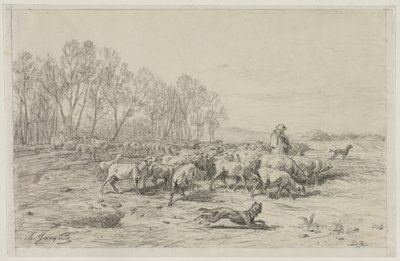 Landscape with a Flock of Sheep by Charles Emile Jacque
