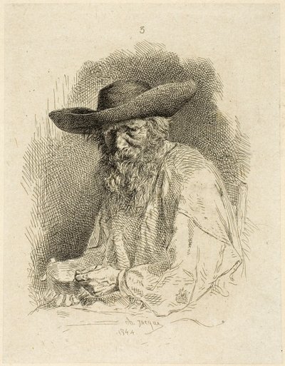 Old Man with Mess Tin by Charles Emile Jacque