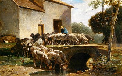 The Flock Leaving by Charles Emile Jacque
