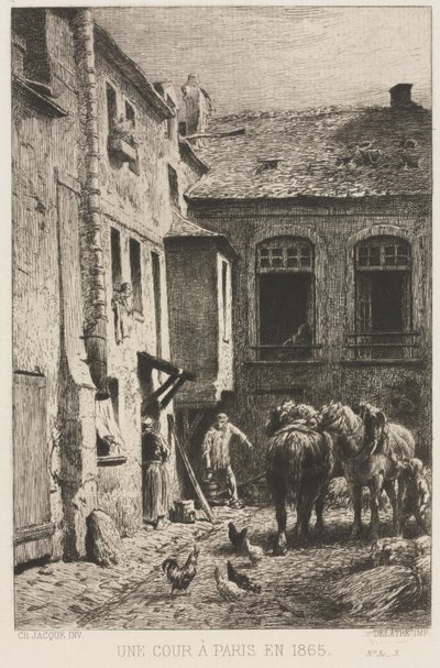 Une Cour à Paris, 1865 by Charles Emile Jacque
