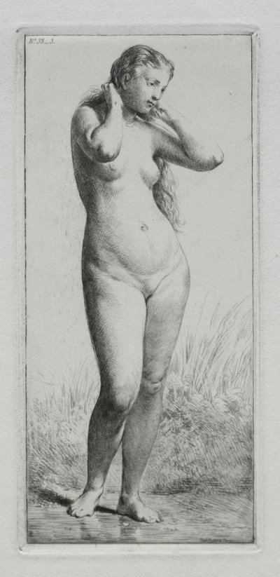 Young woman bathing by Charles Emile Jacque