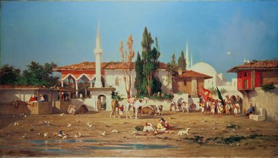 Arabs marching out of town by Charles Émile de Tournemine