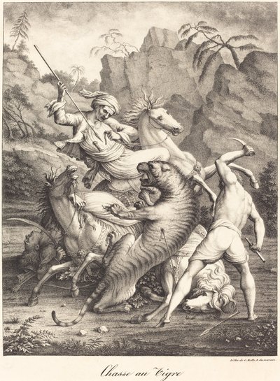 Tiger Hunt by Charles Etienne Pierre Motte after Auguste Jacques Regnier