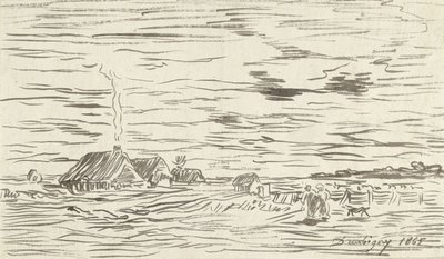 Farmhouses in Flat Land by Charles Francois Daubigny