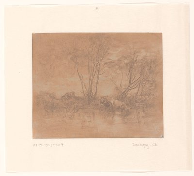 Landscape with Drinking Cows by Charles Francois Daubigny
