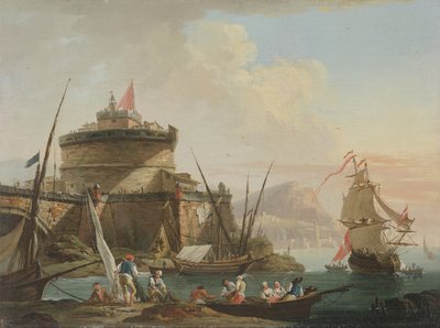 Harbour Scene at Sunset by Charles Francois Lacroix de Marseille