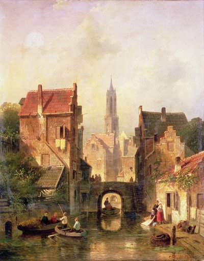 A Dutch Canal Scene by Charles Henri Joseph Leickert