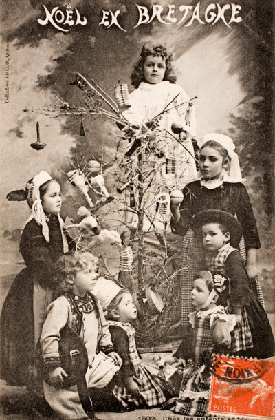 Old postcard, Merry Christmas, The wise children, Brittany, France by Augustus Kollner