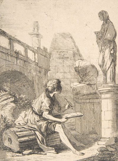 Boy Sketching Ruins by Charles Hutin