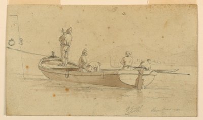 Fishing Boat at Italian Lake by Charles Joseph Hullmandel