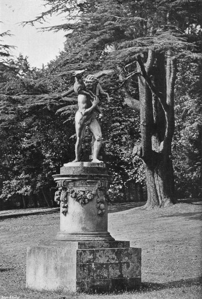 Lead Figure on Stone Base--South Lawn by Charles Latham