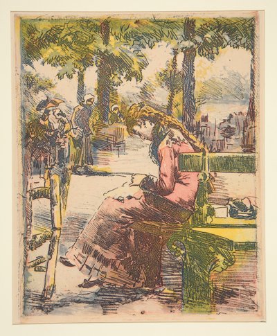 Young Girl on a Bench, Sewing by Charles Maurin