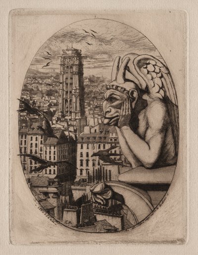 Etchings of Paris: The Gargoyle, 1853 by Charles Meryon