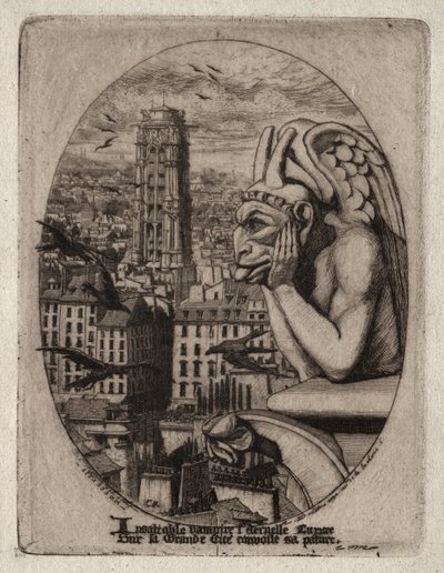 Etchings of Paris: The Gargoyle, 1853 by Charles Meryon