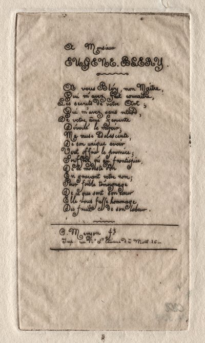 Verses to Eugène Bléry by Charles Meryon