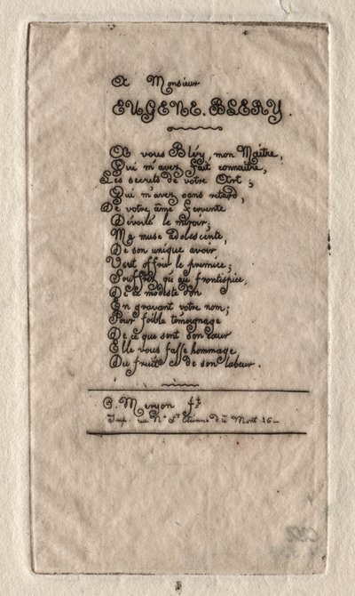 Verses to Eugène Bléry by Charles Meryon