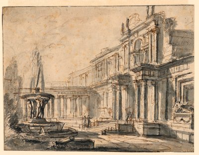 Architectural Fantasy: A Courtyard by Charles Michel Ange Challe