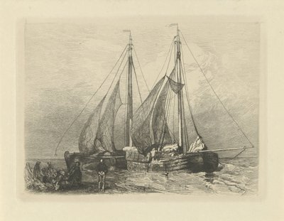 Sailing Ships on a Beach by Charles Rochussen