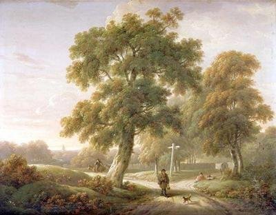 Travellers at a Crossroads in Wooded Landscape by Charles Towne
