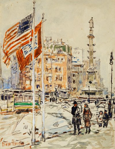 Flags, Columbus Circle by Childe Frederick Hassam