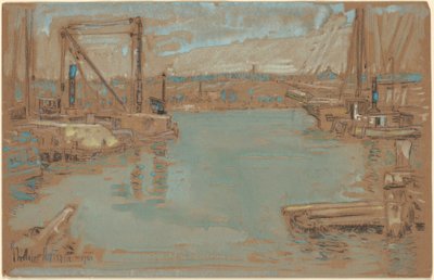 North River Dock, New York by Childe Hassam