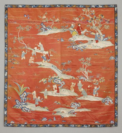 Red satin bed cover, 19th century by Chinese School
