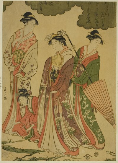 Women Viewing Cherry Blossoms by Chobunsai Eishi