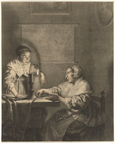 Interior with Lady and Maid by Candlelight by Christiaan Josi