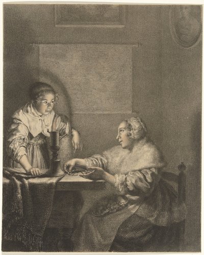 Interior with Lady and Maid by Candlelight by Christiaan Josi