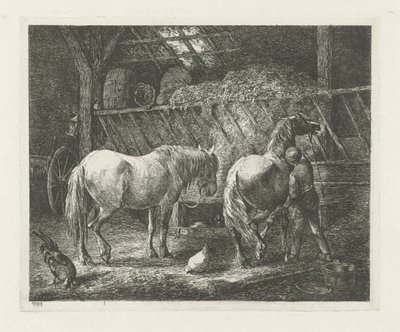 Stable Interior with Two Horses by Christiaan Wilhelmus Moorrees
